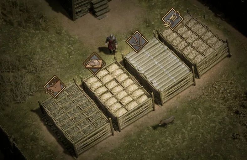 Une ville vue du ciel avec ses bâtiments de bois et ses zones de travail