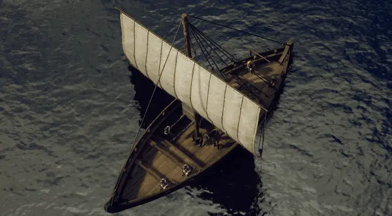 Le navire en mouvement sur la mer, voile gonflée