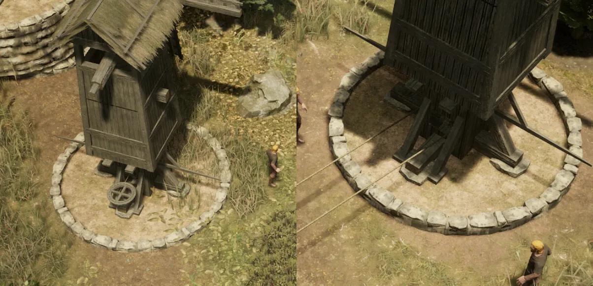Le moulin avec son socle circulaire et son engrenage central